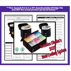 May include: A digital file featuring Ohuhu Alcohol Markers (Honolulu B Series) with 363 pieces. The image shows a variety of colored markers in a black carrying case. The text includes "Includes Ohuhu's 2025 New Coding System."