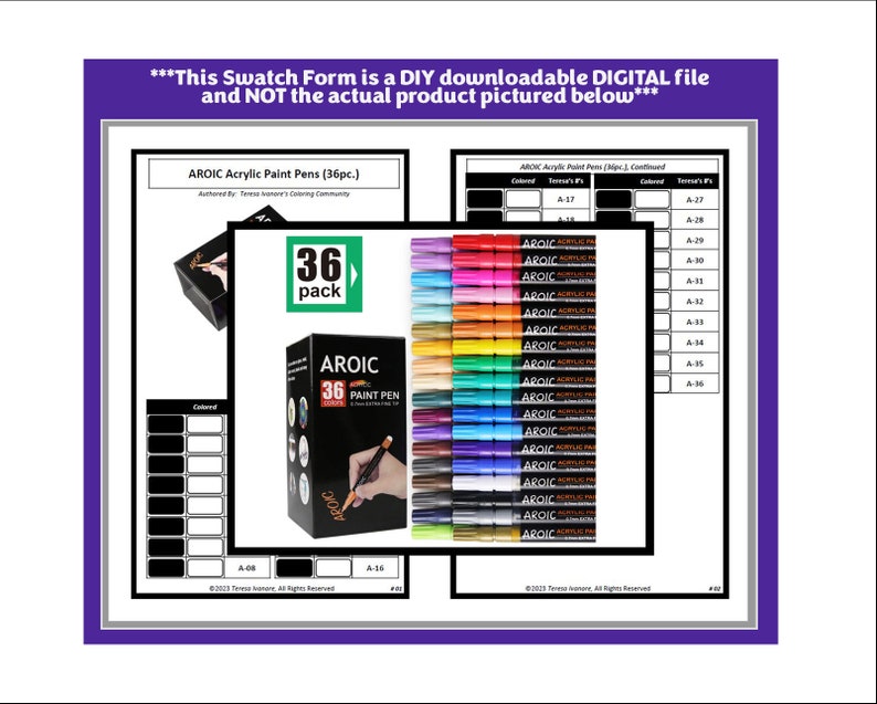 Swatch Form AROIC Acrylic Paint Pens 036pc. Etsy