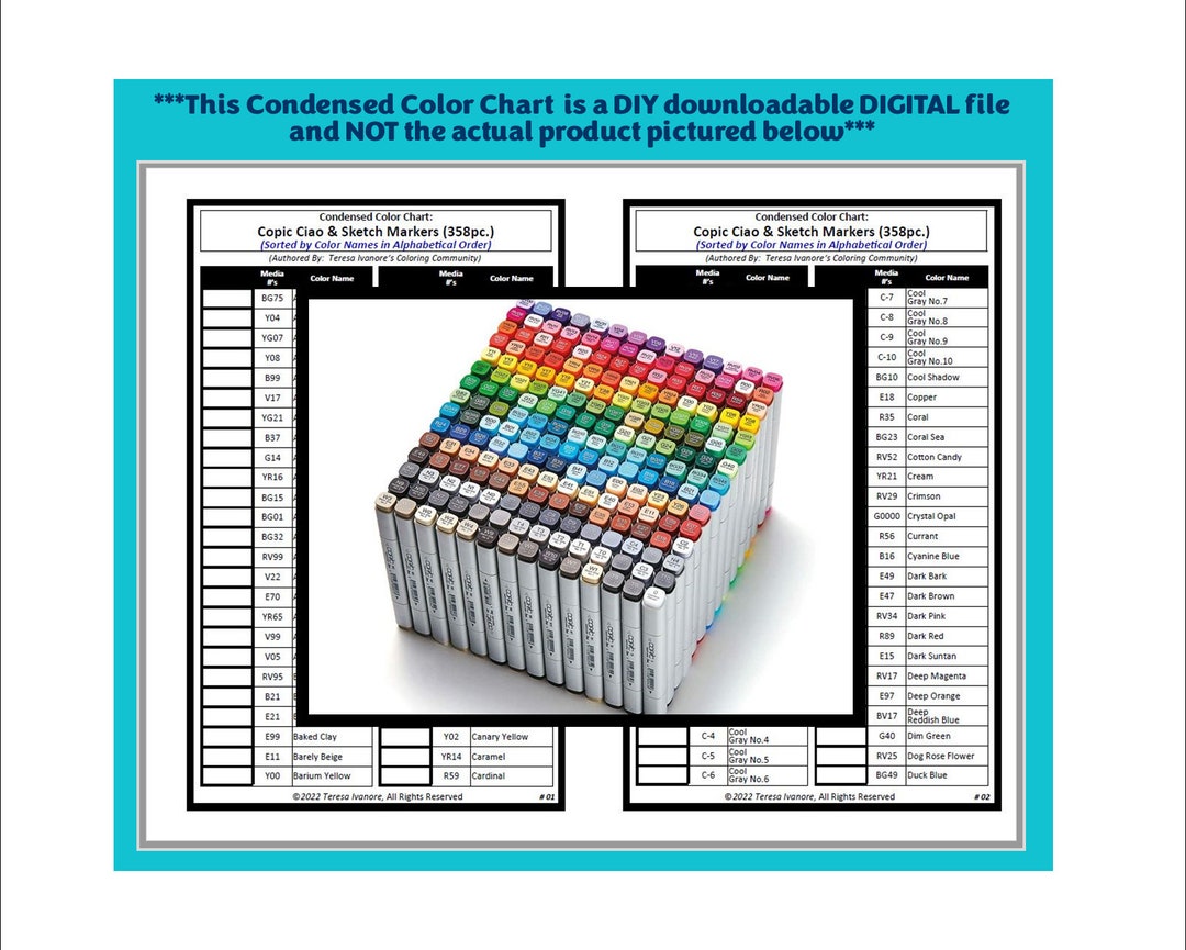 Condensed Chart: Copic Sketch Markers (358pc.) (black & White