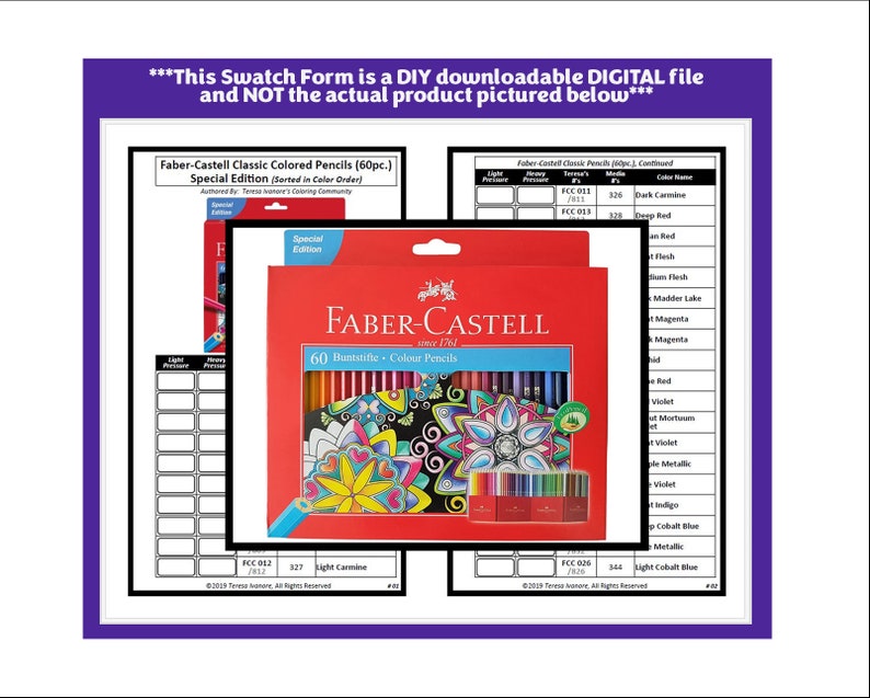 May include: A red box of Faber-Castell Classic Coloured Pencils, a special edition set of 60 pencils. The box features a colourful illustration of flowers and butterflies. The pencils are arranged in rows, with the colour names and numbers printed on the box.