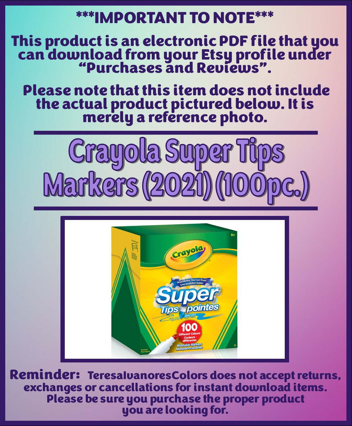 Crayola Super Tips 100 Colors Marker Set Swatch Template DIY