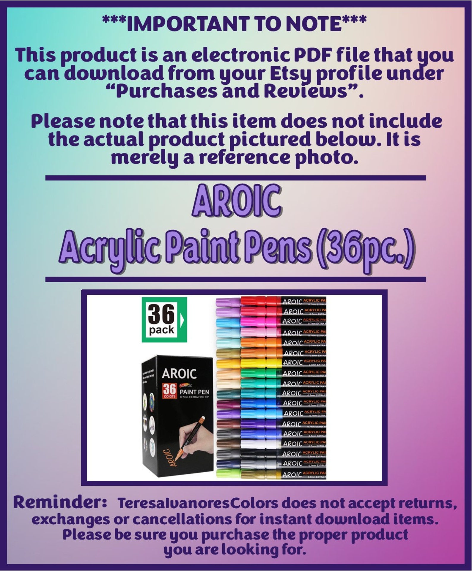 Swatch Form AROIC Acrylic Paint Pens 036pc. Etsy