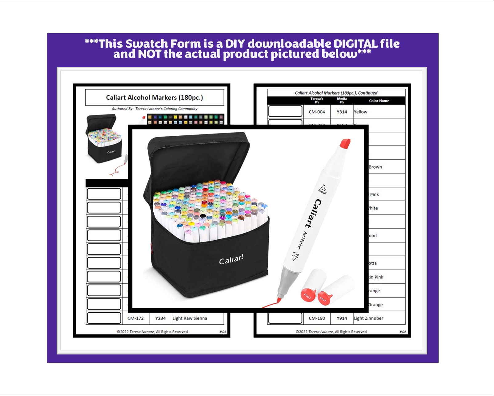 Swatch Form: Caliart Alcohol Markers (180pc.) (black & White Version ...