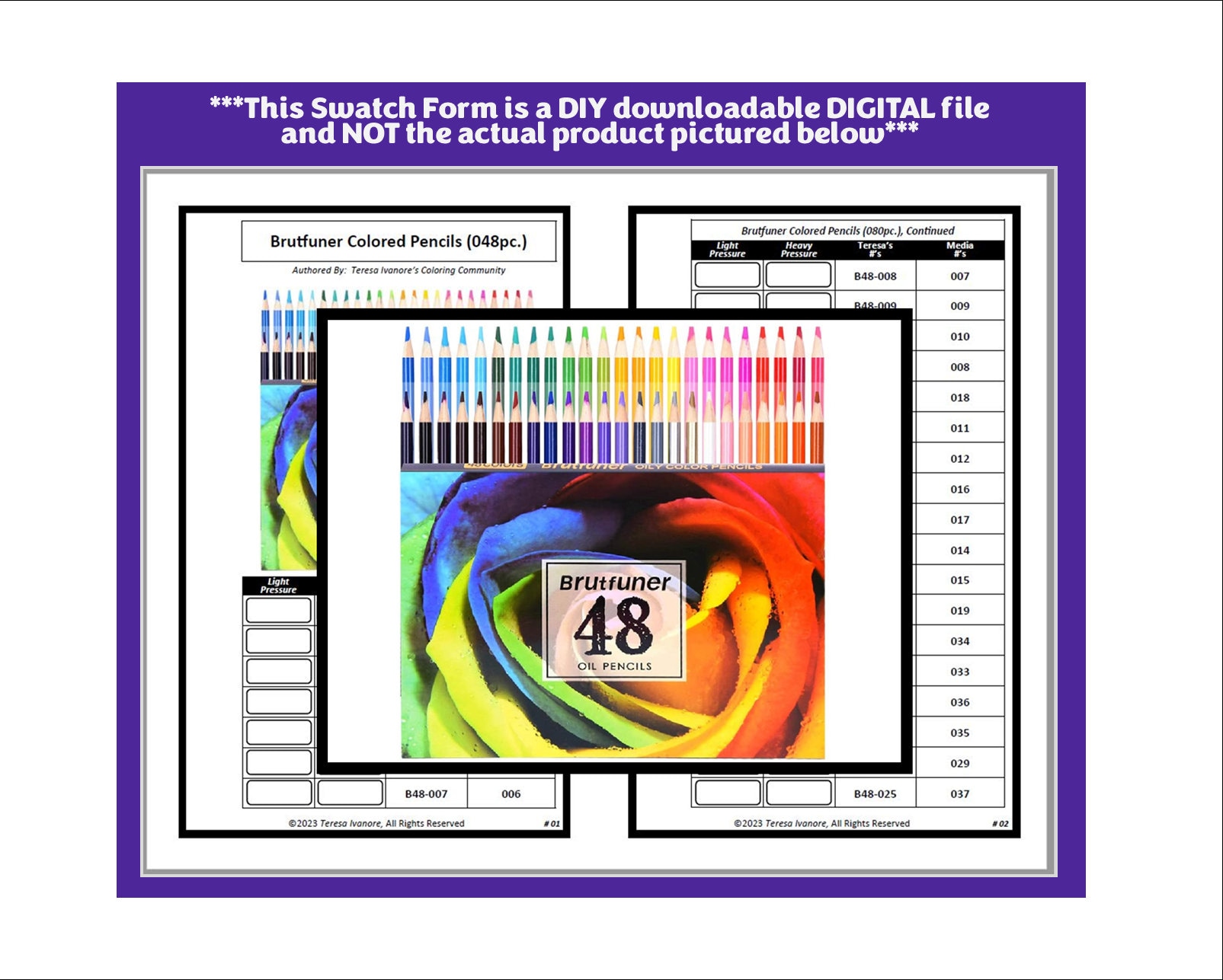 Swatch Form: Brutfuner Colored Pencils (048pc.) (black & White