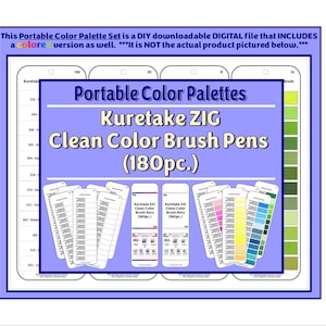 Tarjetas de paleta de colores: Rotuladores Kuretake ZIG Clean Color (180 unidades) (Versión a color incluida)
