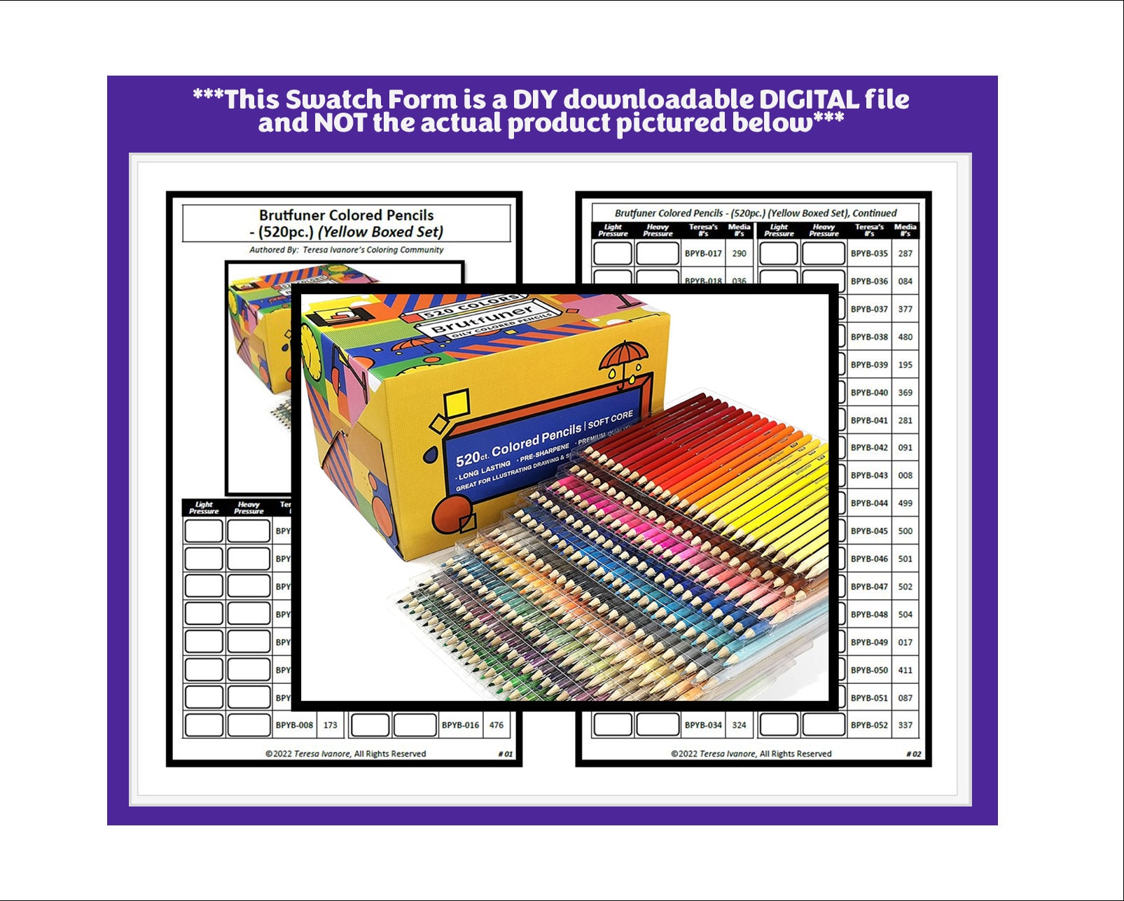 Brutfuner 520 Oily Colored Pencils DIY Color Swatch Book Style 1