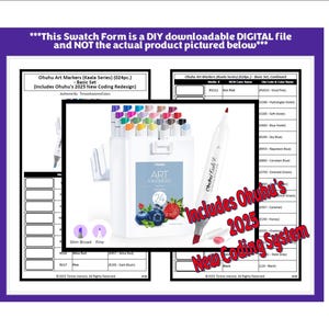 May include: A digital swatch form for Ohuhu Art Markers (Kaala Series) with 24 markers. The image includes a marker set, color swatches, and text that reads "Includes Ohuhu's 2025 New Coding System."