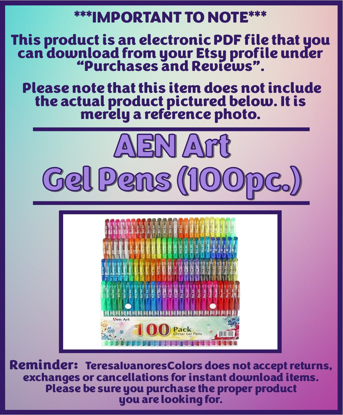 Swatch Form AEN Art Gel Pens 100pc. Etsy
