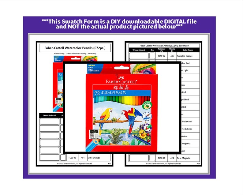 May include: A set of 72 Faber-Castell watercolor pencils in a red box with a parrot illustration. The box has the text "72 水溶性彩色铅笔" in Chinese characters. The pencils are arranged in a rainbow order. The box is labeled "Faber-Castell Watercolor Pencils (072pc.)".