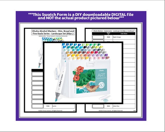 Swatch Form: Ohuhu Alcohol Art Markers Landscape Set Broad & Fine Tip kaala  Series 60pc. 