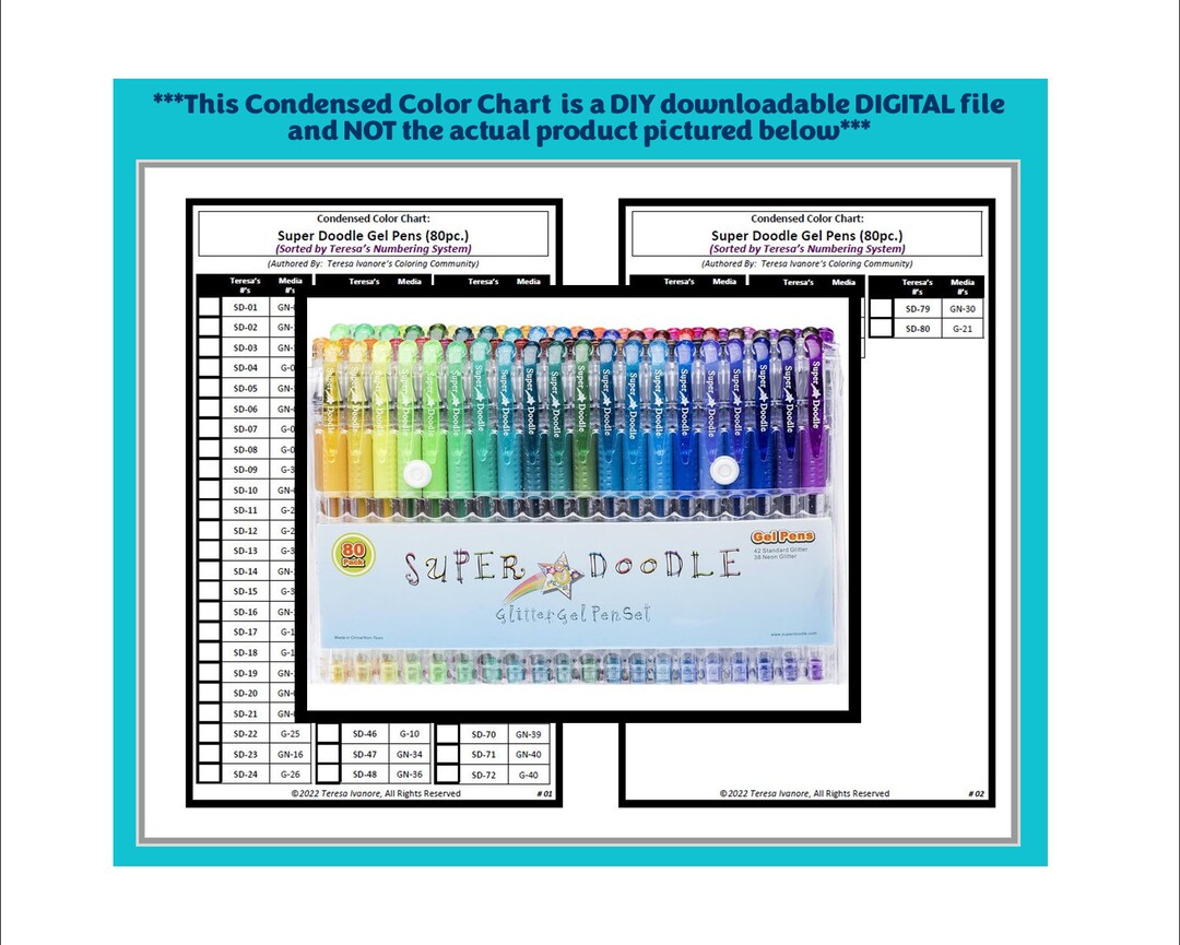 Condense Color Condensed Chart: Super Doodle Gel Pens (080pc.) (black & White Version ...