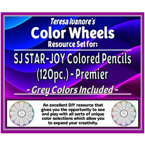 May include: Color wheel resource set for SJ STAR-JOY 120-count colored pencils, featuring a rainbow color wheel with grey colors included. An excellent DIY resource that gives you the opportunity to see and play with all sorts of unique color selections which allow you to expand your creativity.