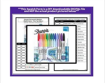 Swatch Form: Sharpie Markers - Mystic Gems (024pc.) - Fine Tip (Black & White Version)