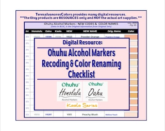 Digital Resource - Ohuhu New Color Codes & Color Names Checklist