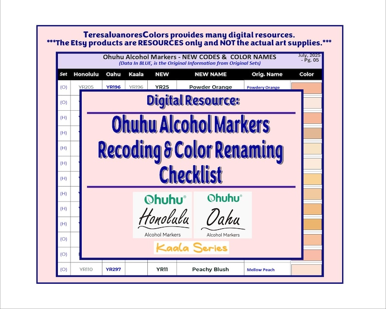 Color Code For Rename Digital Resource - Ohuhu New Color Codes & Color Names Checklist - Etsy ...