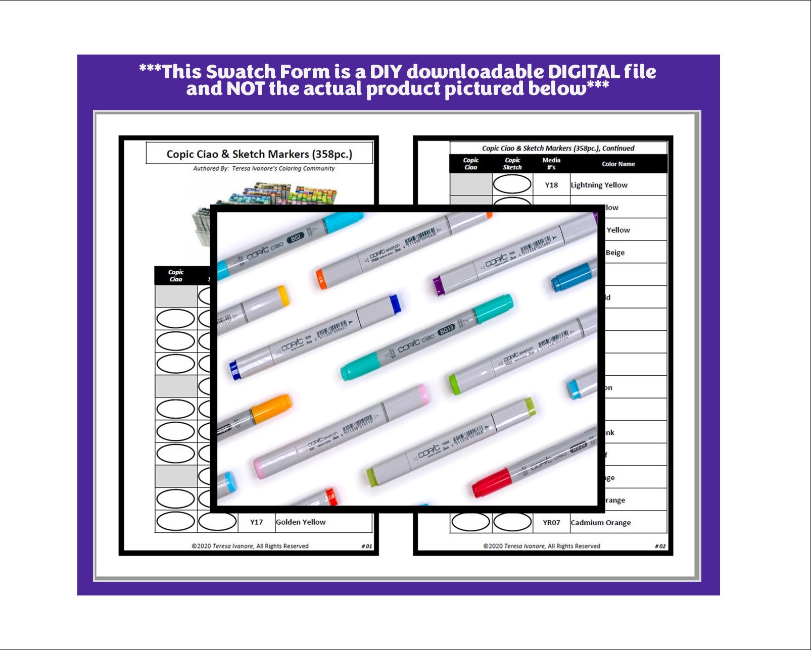 Swatch Form: Caliart Alcohol Markers 100pc. 