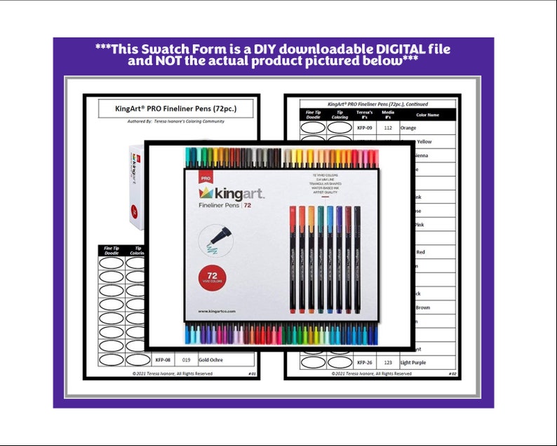 Swatch Form Kingart® PRO Fineliner Pens 72pc. Etsy