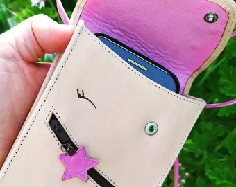 Umhängetasche fürs Handy. Mini-Hülle für Mobiltelefon. iPhone-Tasche aus Leder. Geschenk für Damen. Geschenk für dich. Handy-Reisetasche