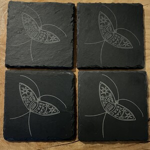 Butterfly Sunshine 4” Square Engraved Slate Coaster – Natural Stone, Heat Resistant by Karen Gave Up