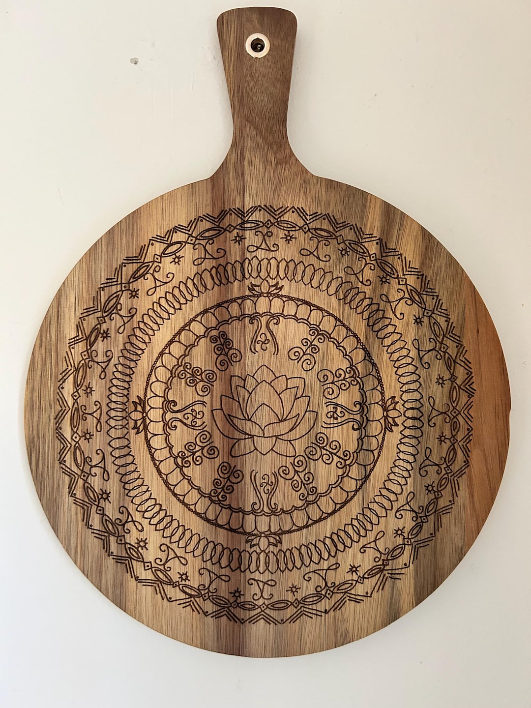 New Beginnings Laser Engraved Round Acacia Cutting Board & Serving ...