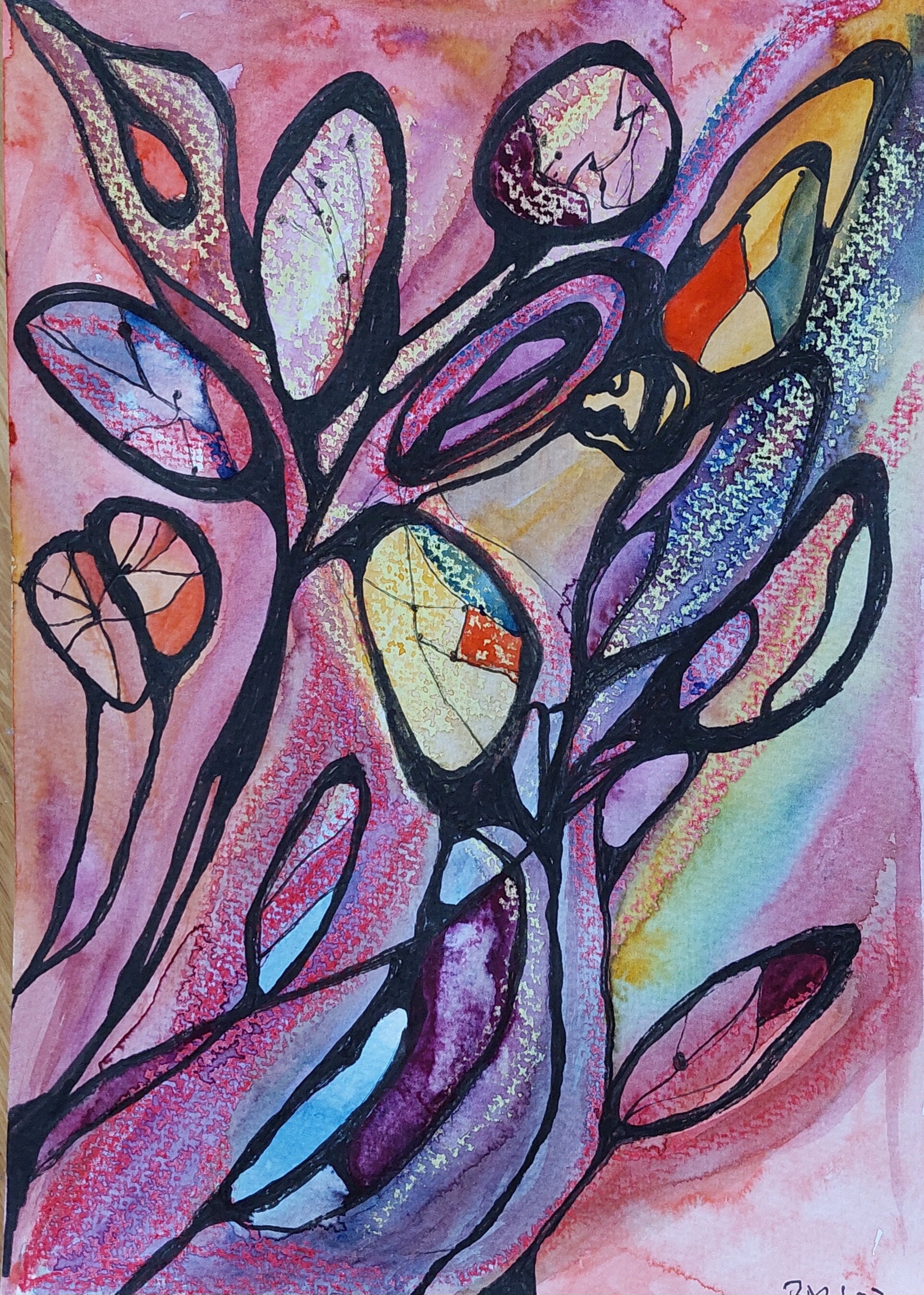 Watercolour Painting With Crayons and Fineliner on Paper Etsy