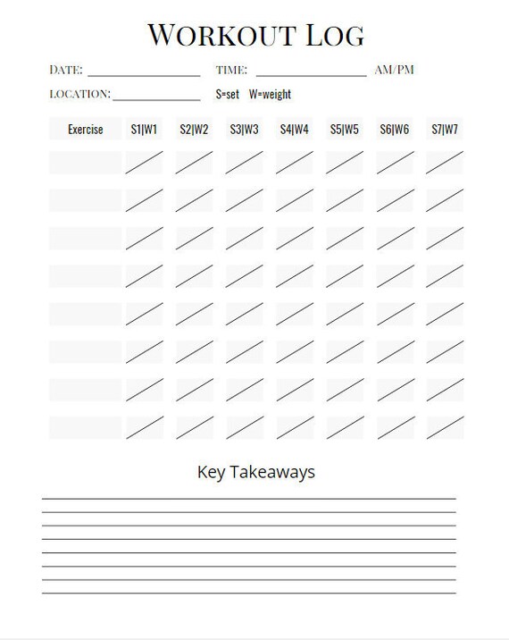 Workout Log Printable | Etsy