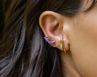 Set Of 3 Earring Set, Tanzanite Earring, Bundle Earrings Set, Diamond Earrings, 14K Solid Gold Earrings, Bundle Ear Cuffs