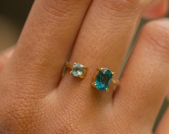 14k Solid Gold 0.96 Carat London Blue Topaz Engagement Ring, 0.30 Carat Diamond Aquamarine Promise Ring, Wedding Ring, Cluster Ring
