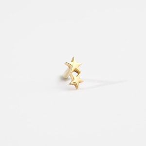 14k Solid Gold Double Star Earrings, Simple Stud Star Earrings, Screw Back Simple Earrings, Fine Jewelry, Everyday Gold Earrings image 1