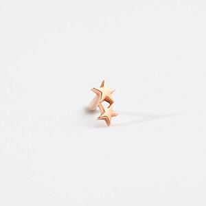 14k Solid Gold Double Star Earrings, Simple Stud Star Earrings, Screw Back Simple Earrings, Fine Jewelry, Everyday Gold Earrings image 5