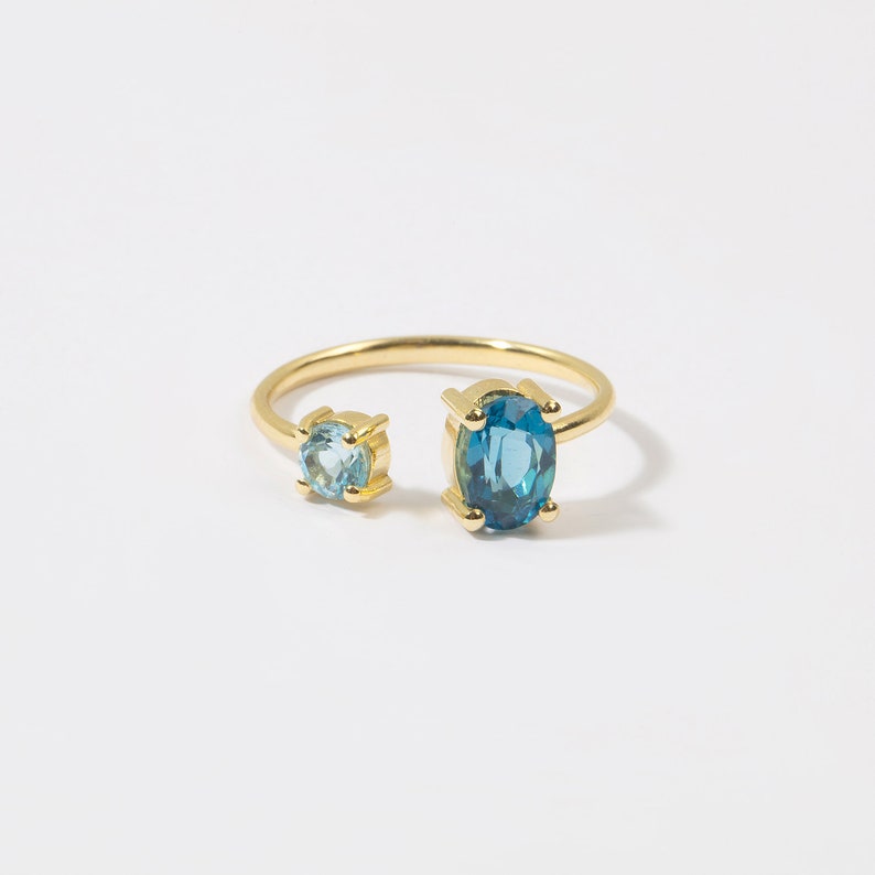 Set Of 2 14K Solid Gold Ring Set, Diamond Wedding Ring Set, Elegant And Simple Rings, Gold Promise Ring, Blue Topaz And Citrine Ring image 7