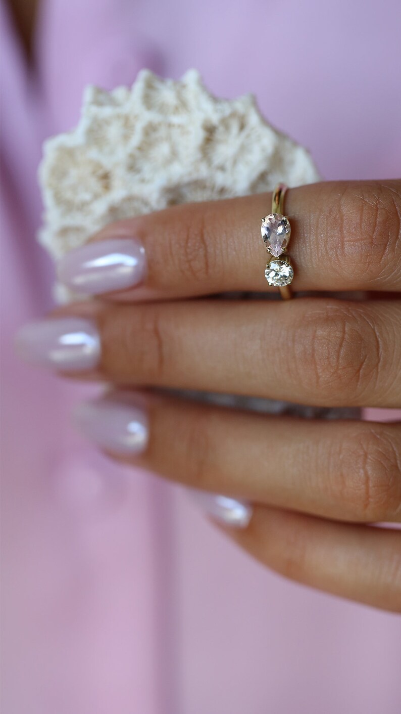 0.60 Ct Pink Morganite Diamond Ring, Gorgeous Engagement Ring, Dainty 14k Gold Promise Ring, Minimalist Wedding Ring, Diamond Solitaire Ring image 2