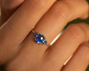 1.19 Carat Blue Sapphire Ring, 1.12 Carat Diana Aquamarine Ring, Diamond Engagement Ring, Dainty And Minimalist Promise Ring, Wedding Ring