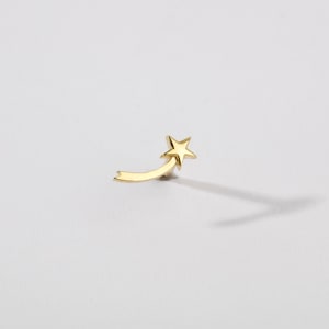 14k Gold Shooting Star Earrings, Solid Gold Earrings, Unique Real Gold Star Earring, Dainty Women Earrings, Minimalist Earring