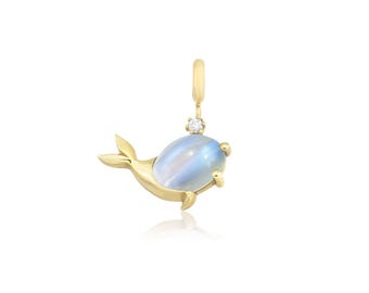 8K Yellow Gold Whale Charm: Handmade Nautical Pendant or Bracelet