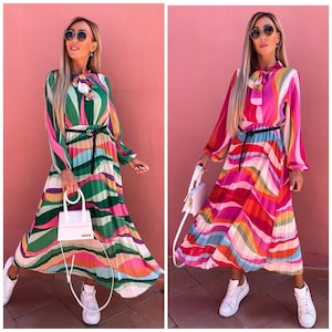Pink Summer Maxi Dress A-line High Quality Modest Dress Casual With Pleats
