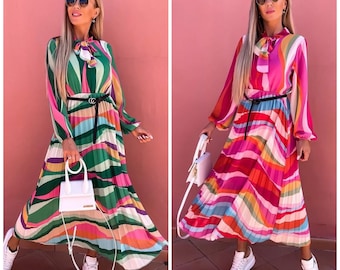 Pink Summer Maxi Dress A-line High Quality Modest Dress Casual With Pleats