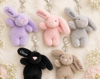 Custom Bunny Keychain Gifts Idea Personalized Embroidered Name , Party Gifts Mini 3.5” Bunny