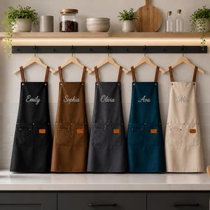 Custom Canvas Apron with Pockets ,Embroidered Name Gift For Him High Quality Kitchen Apron