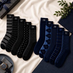 Embroidered Socks, 5 PACK Personalized Name Men's Dress Socks, Cotton Material