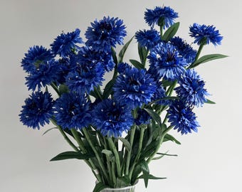 Blue Cornflower Flower Stems Faux Silk Artificial Cornflowers 54 cm