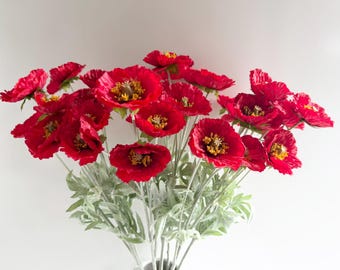 Roter Mohn Stengelmohnblumen künstliche Wildblumen DIY Blumenarrangements 5 Köpfe