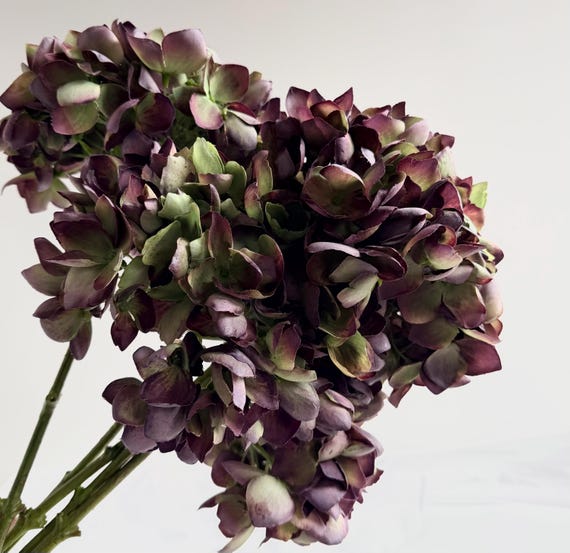 Burgundy Green Hydrangea Stem Soft Touch Artificial Flower Hydrangeas Faux Wedding Bouquet Flowers