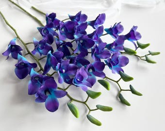 Real Touch Blue Purple Latex Orchids Singapore Orchid Artificial DIY Wedding Bouquet Arrangements x3