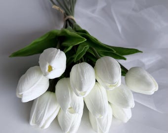White Tulip Wedding Bouquet Real Touch Tulips Artificial Latex Wedding Flowers Pre Made Bunch
