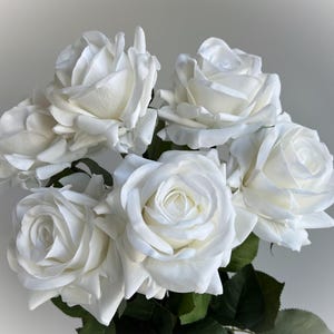 Pure White Rose Stem Real Touch Roses Artificial Latex Long Stem Faux Silk Flowers