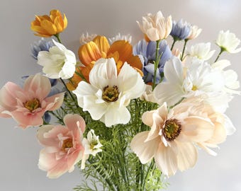Faux Silk Cosmos Flower Stem: Wildflower Artificial Cosmos Flowers DIY Wedding Bouquet