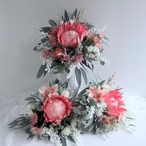 Wedding Bouquet Pink King Protea Bridal Bouquets Buttonhole Flower Arrangement Bridesmaids Hair Coms