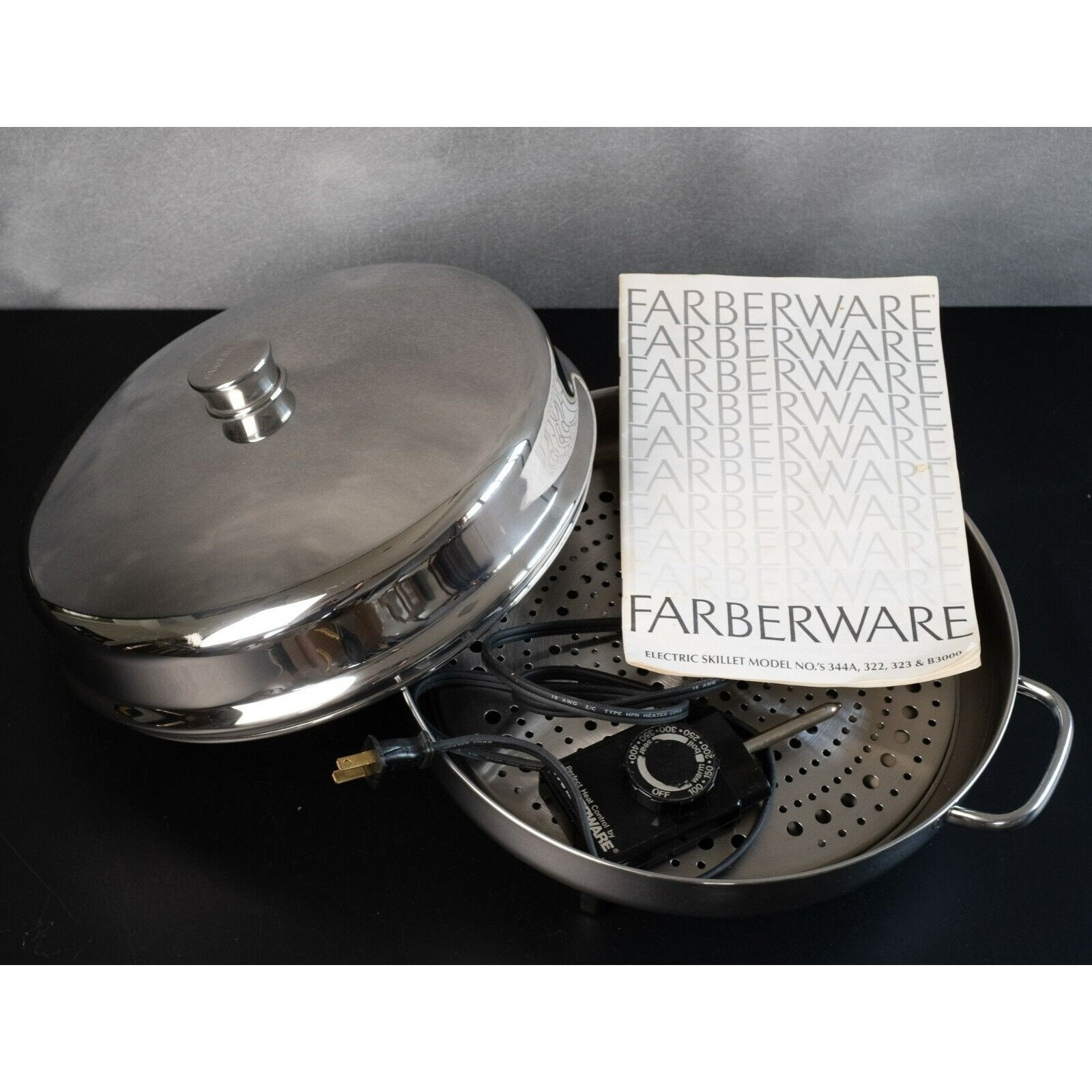 Vintage FARBERWARE Electric Skillet Stainless 12 344A Dome Steamer