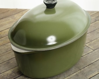 CLUB COOKWARE Aluminum Oval Roaster Dutch Oven 6 Quarts Avocado Green Vintage